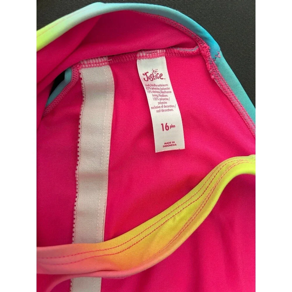 Justice Big Girls Rainbow Side Cutouts Racerback One Piece Plus Size 16